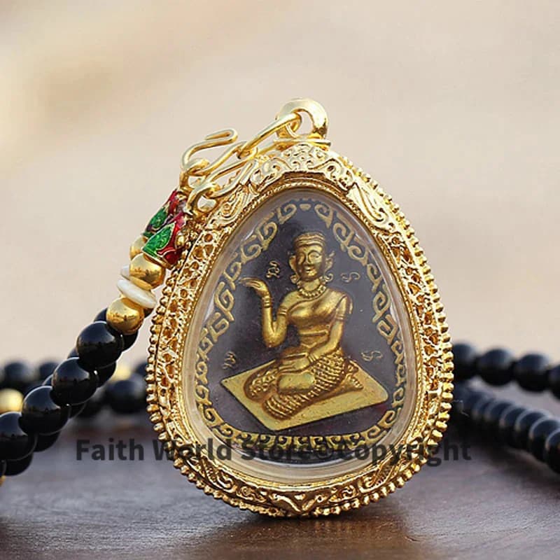 Exclusive talisman Thailand Temple Buddhist safety healthy GOOD LUCK LONG PO wealth Goddess Nang Kwak Buddha Pendant Amulet
