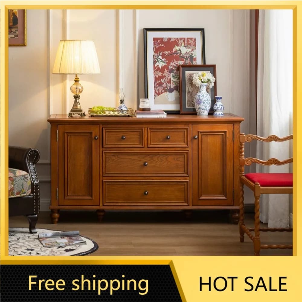 FG American solid wood bedside storage cabinet retro entrance living room wall storage cabinet
