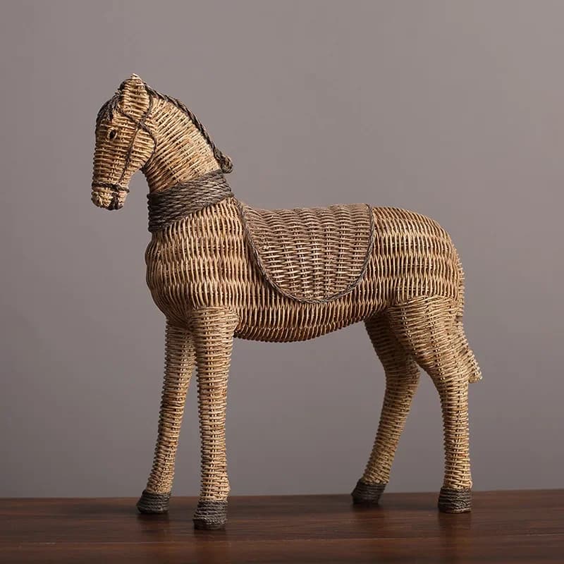 Resin Craft Sculpture Rattan Texture Horse Statue Simulation Animal Ornaments Home Decoration Animal Figurines Resin Accessories