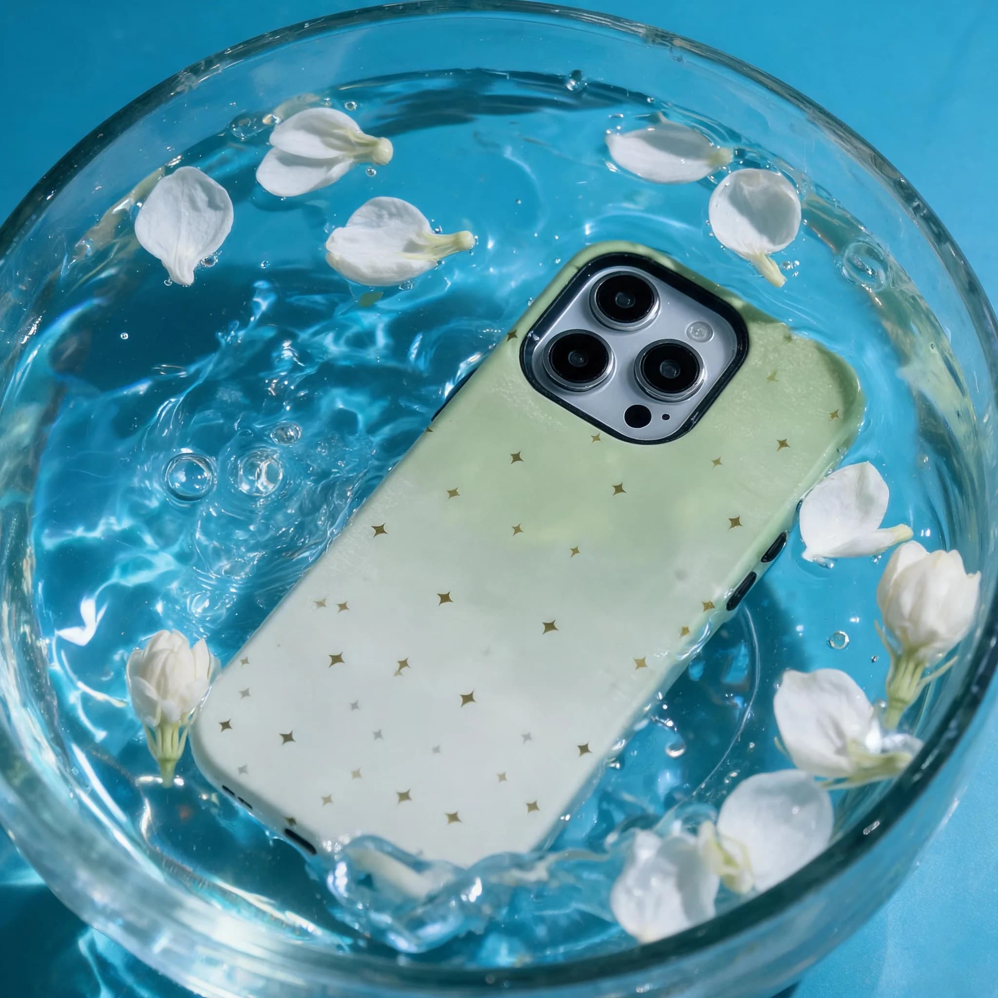 Shockproof Phone Case, Minimalist Light Green White Gradient Golden Star Pattern, Slim Anti‑Drop Protective Phone Shell