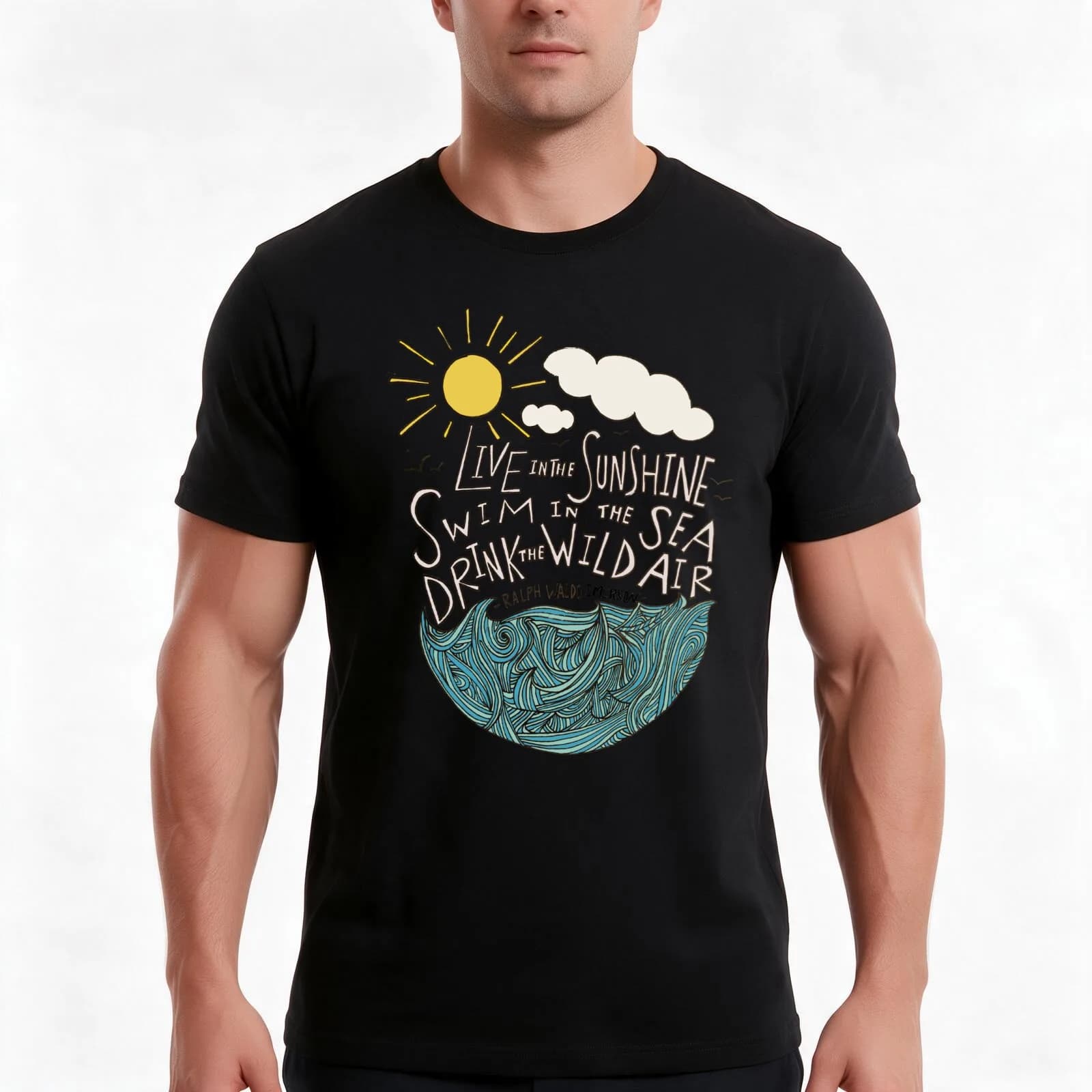 Emerson: Live in the Sunshine T-Shirt, Summer Casual Cotton Tee, Oversized Streetwear Tops, Vintage Graphic Print, 100% Cotton