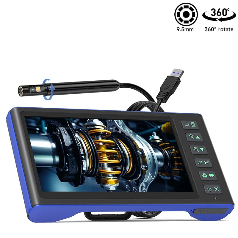 7" IPS HD 1080P Visual Inspection Tool Auto Rotate Scope Device with 9.5mm Dual/Triple Optical Probe Detachable IP67
