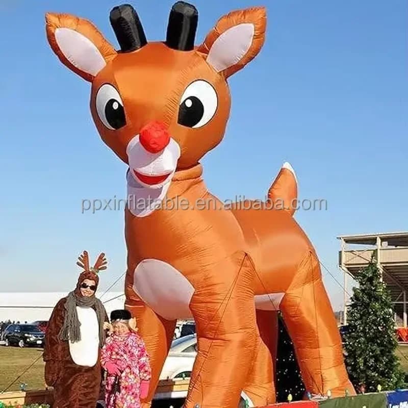for Outdoor Giant Christmas Decoration Cute Red Nosed Inflatable Reindeer