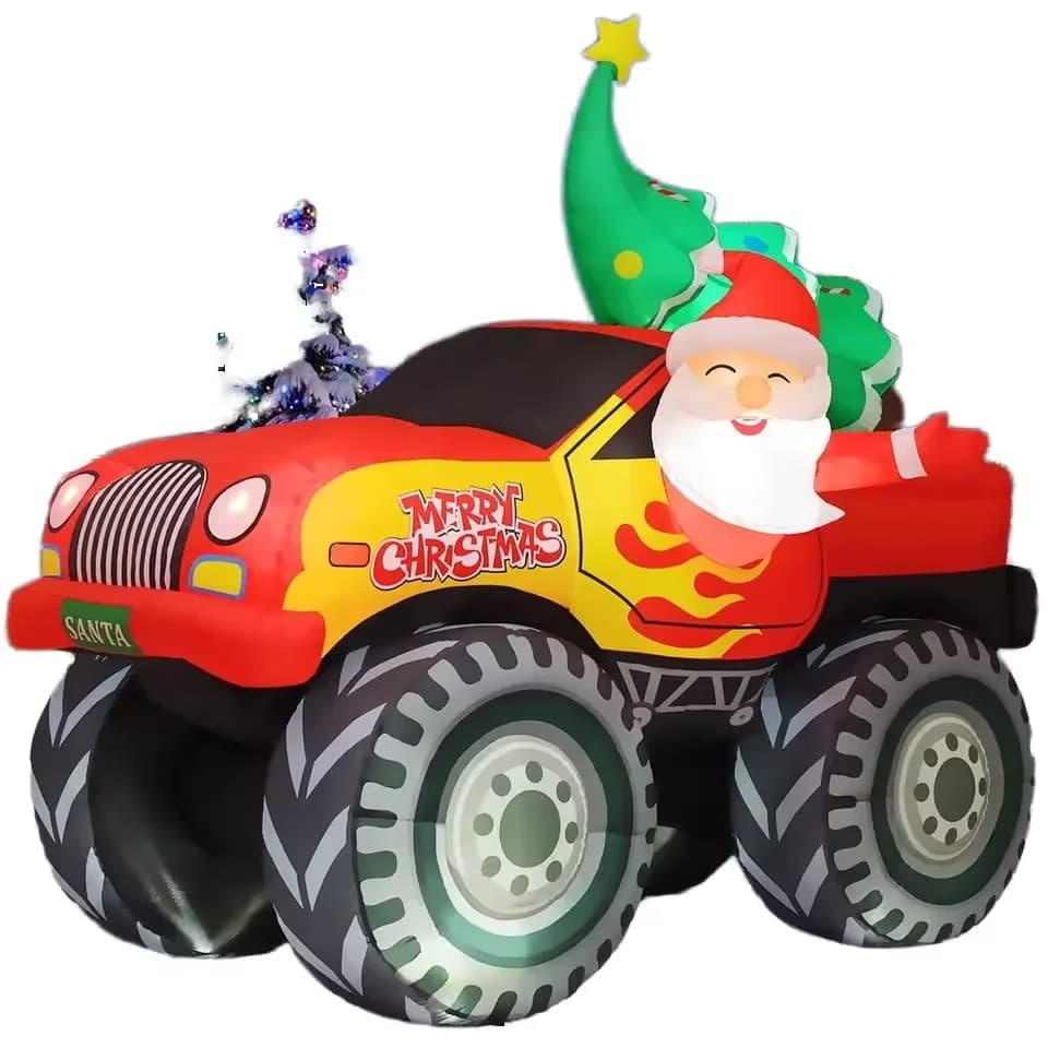 7.2 FT Christmas Inflatable Truck Outdoor Decoration Santa Claus with Presents on Truck with LEDs for Yard Decorations