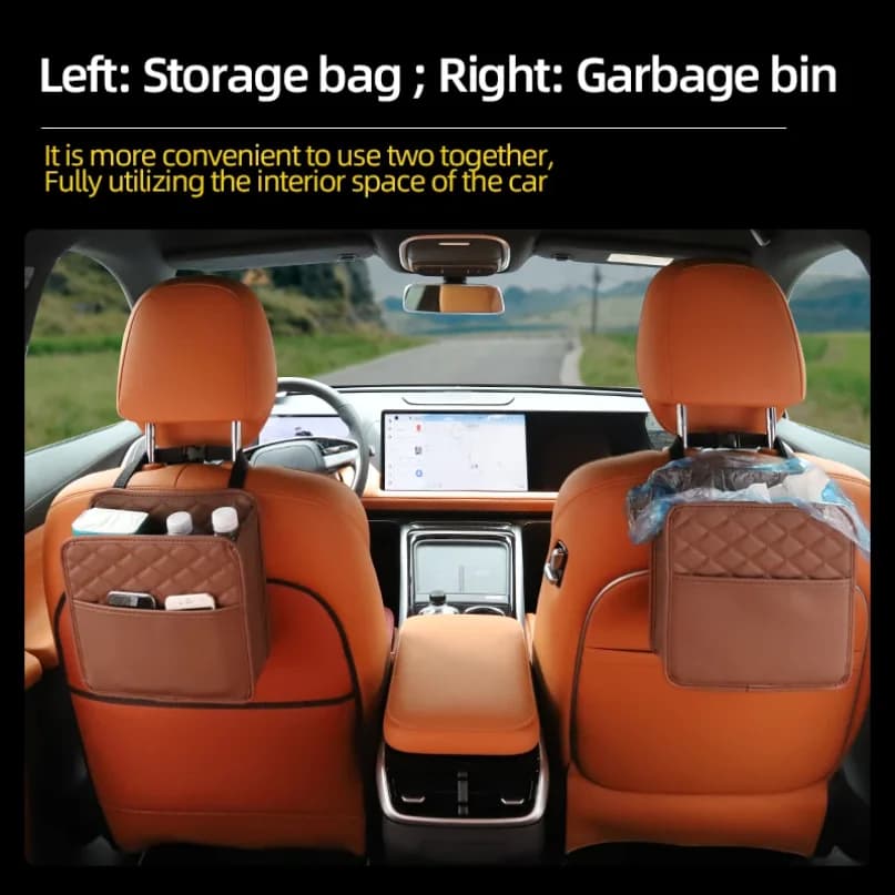 Bolsa  almacenamiento multifuncional para asiento  coche, bolsa  almacenamiento  cuero, para basura, alma