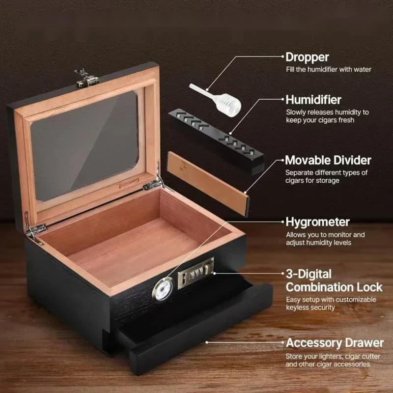 Cigar Box Home Practical Wooden Transparent Cover Cigar Storage Box Solid Wood Cigar Moisturizing Box Cigar Wooden Box Gifts New