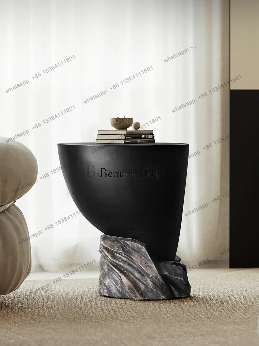 LD wabi-sandy Wind Solid Wood Edge Table Ornament, Small Coffee Table Next To The Sofa In The Art Living Room