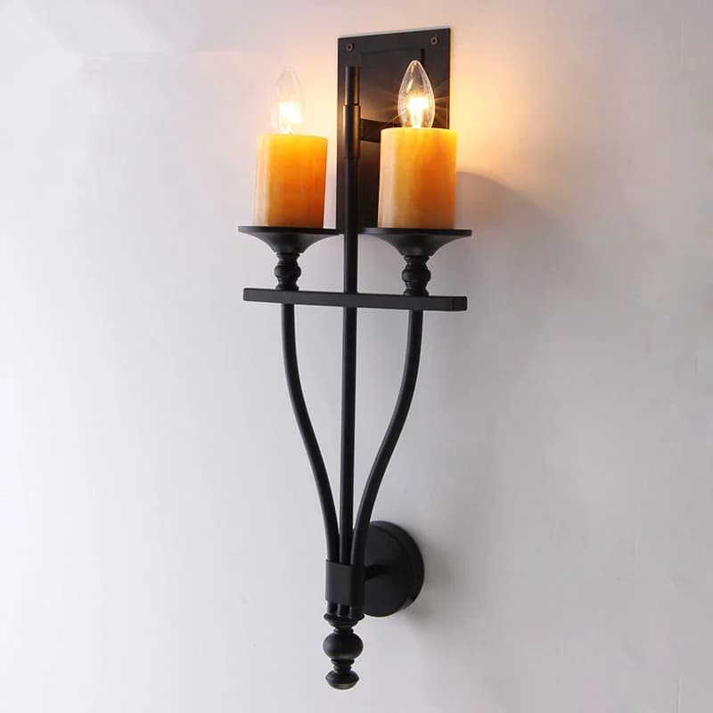 country living room wall lamp aisle vintage double ended candle wrought iron black creative bedroom bedside wall lamp