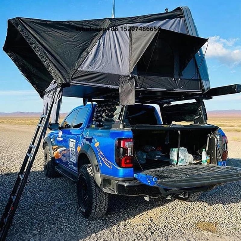 Waterproof (2000-3000mm) Aluminum Alloy & ABS Side Flip Car Roof Tent Storage Rack with Easy Setup Four Seasons 76kg Capacity