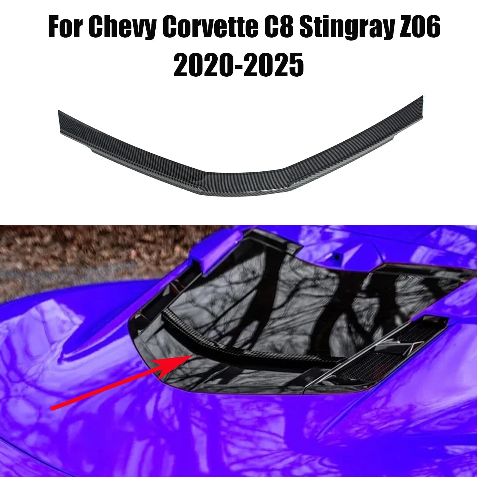 For Chevy Corvette C8 Stingray Z06 2020-2025  Rear Window Spoiler Tail Wing Dry Bay Block Trim Carbon Fiber Look Glossy Black
