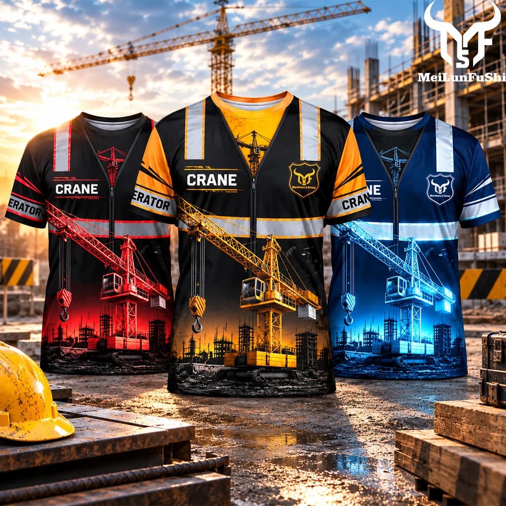 Crane Operator Work 3D Print T Shirt Construction Worker Graphic Print Short Sleeve Tee Heavy Equipment Operator Crewneck Top