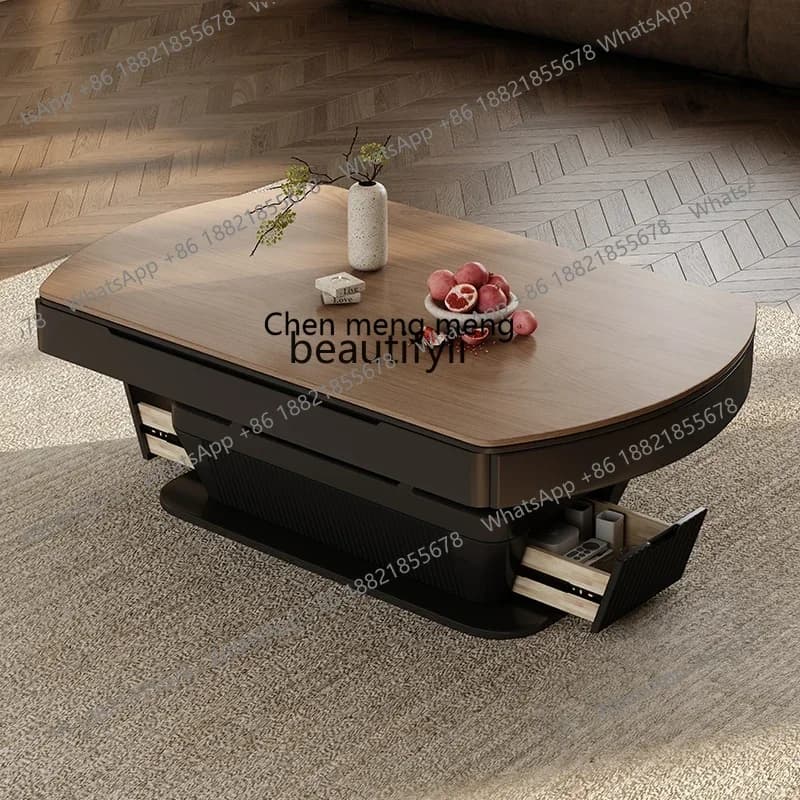 D178 yh Lifting and folding solid wood coffee table round dining table two-purpose home small apartment living room medieval sty