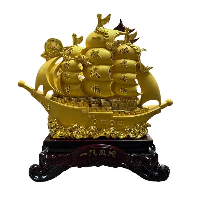 ￥#Smooth Sailing Chinese Style Gold Plated Sailboat Ornament Resin Crafts for Housewarming Office Decoration Return Gift Full