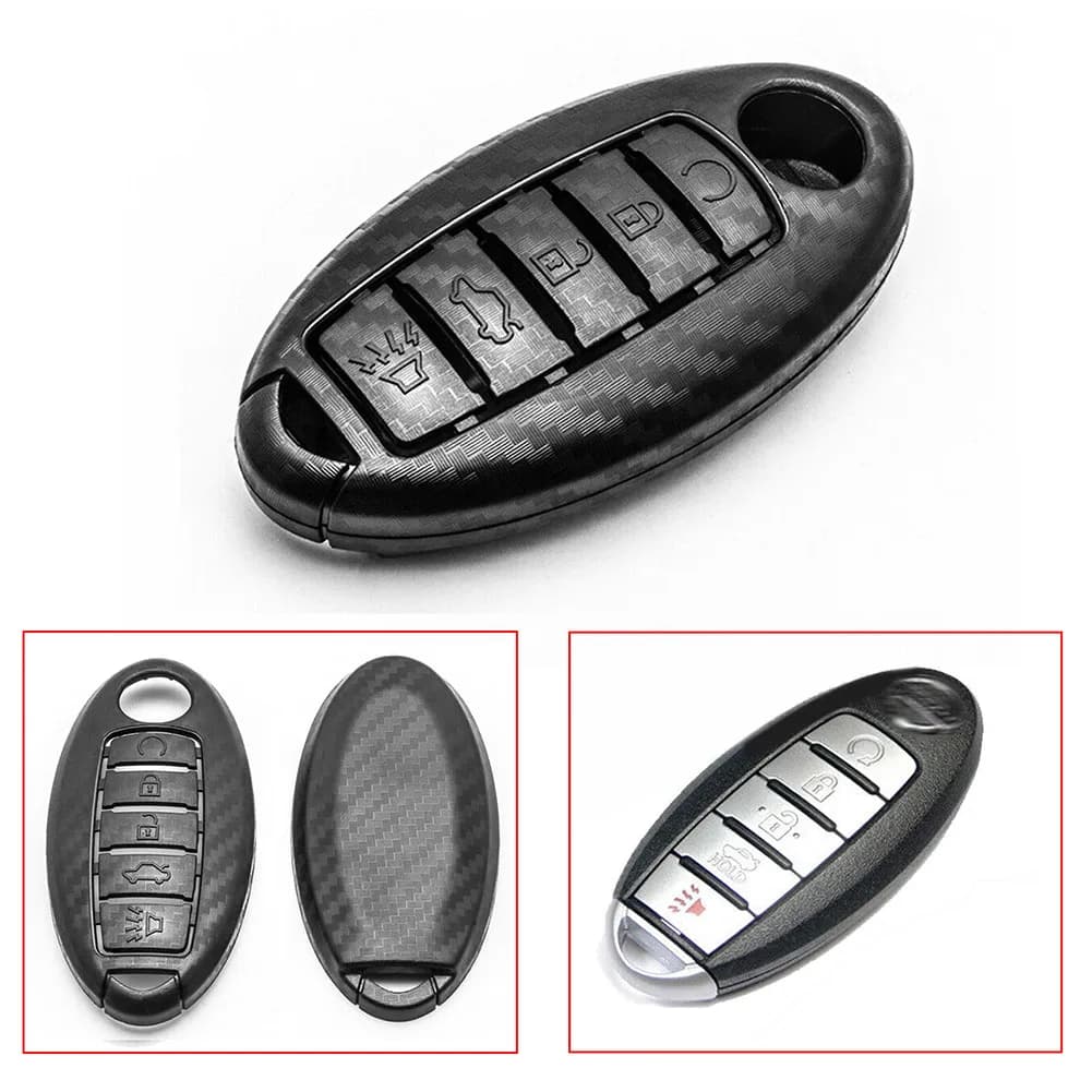 1pcs  5 Button Matte Black Car Key Case Carbon Fiber Style Smart Key Fob Cover Case Holder For Nissan Infiniti