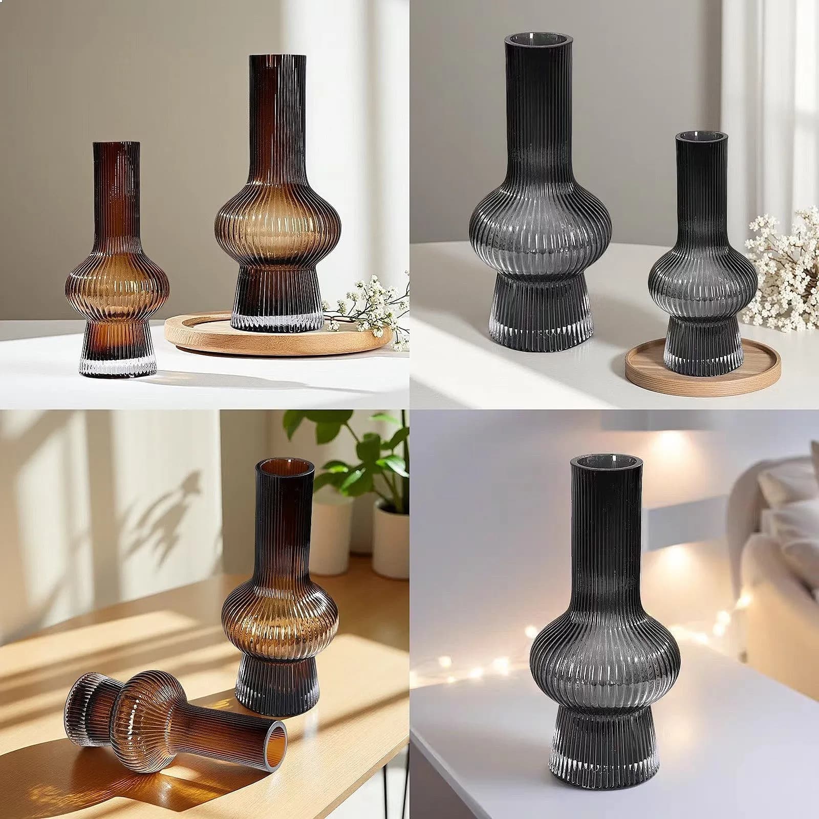 Creative Glass Striped Edge Hydroponic Vase Home Living Room Dining Table Decorative Items Desk Flower Arrangement Vase