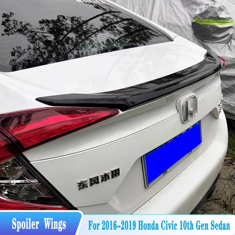 For 2016--2019 Honda Civic 10th Gen Sedan Rear Trunk Lid Spoiler Wings ABS Plastic Car Exterior Tuning Trim Body Kit Accessories