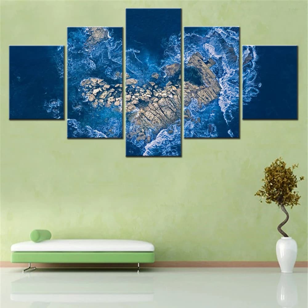 5 Pieces Canvas Wall Arts Poster Painting Nature Heart Shape Rock Island Wallpaper Interior Artwork Picture Printing Mural
