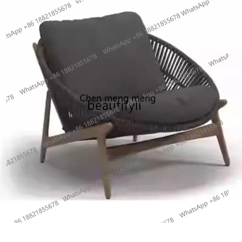 182Q Outdoor solid wood sofa garden bed and breakfast leisure rattan chair teak small apartment balcony designer villa furniture