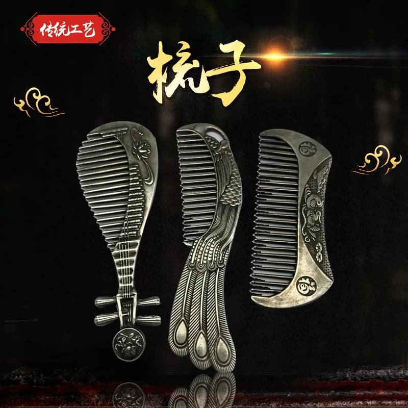 , Tibetan silver handmade comb, massage and gua sha tool, supplied to scenic area stalls, white copper long-handled c
