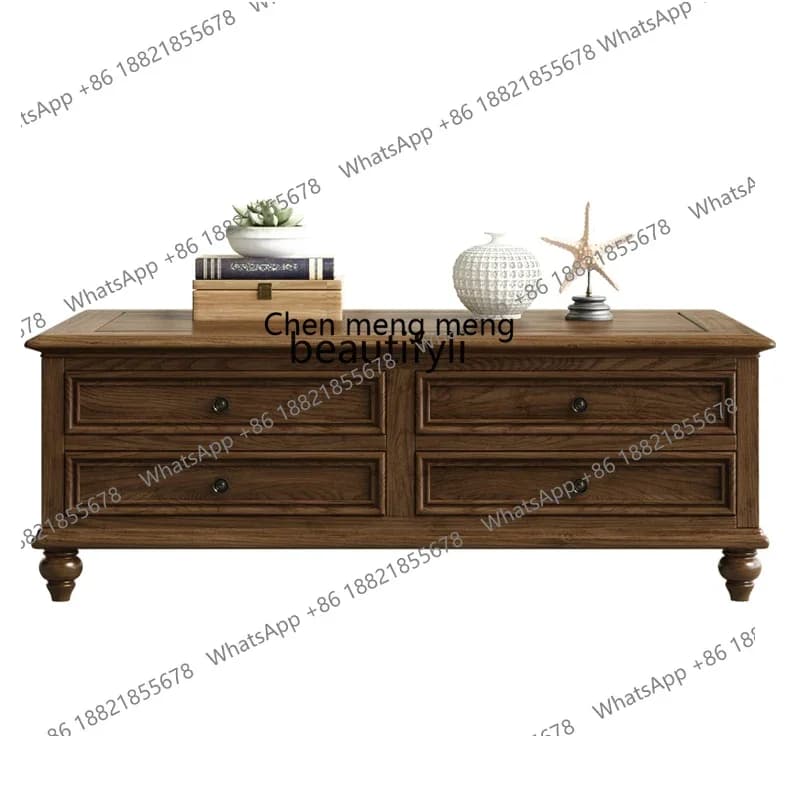 ss8350 American all-solid wood coffee table TV cabinet combination, small apartment living room household with storage coffee ta