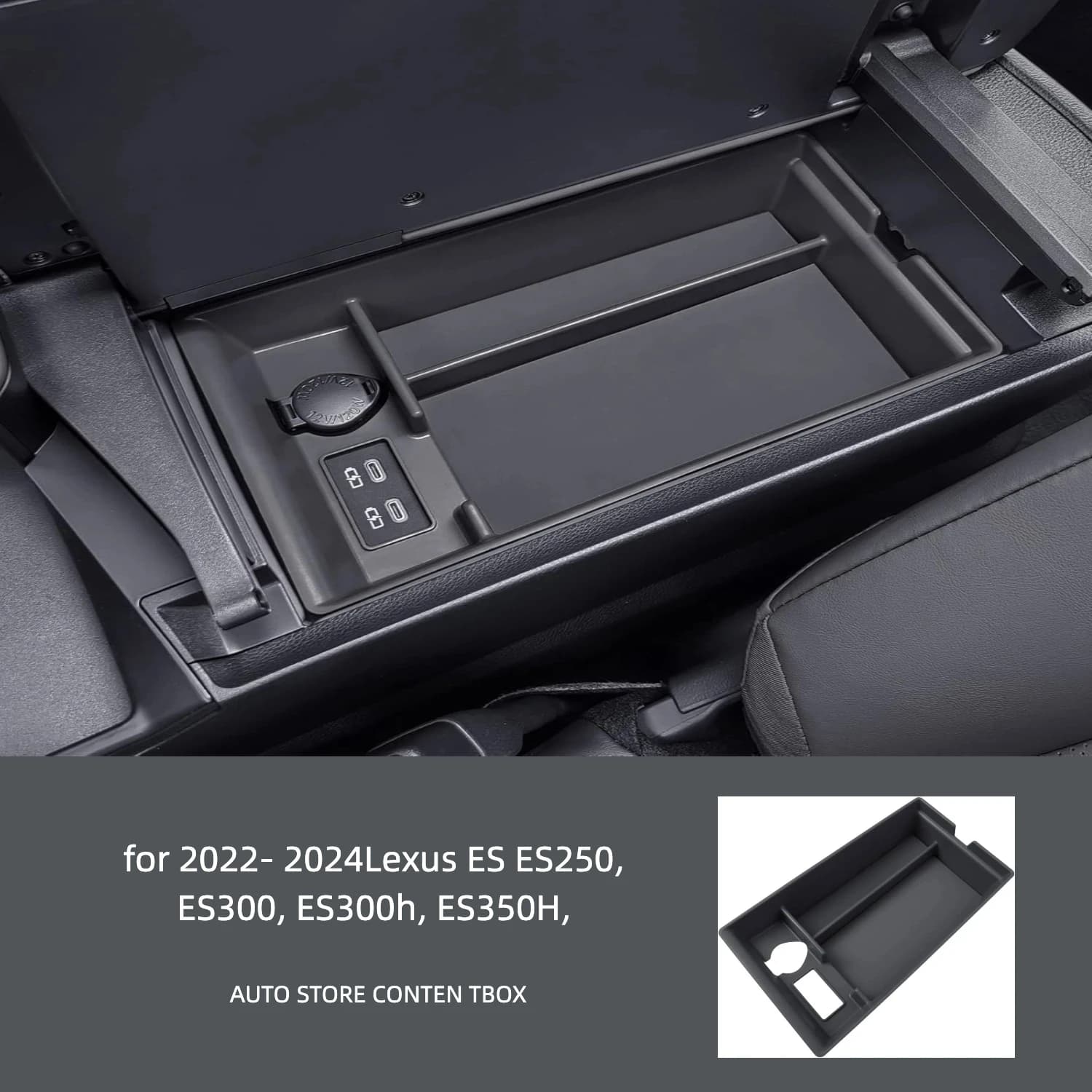 for 2022 - 2024 Lexus ES250 ES300 ES300h ES350h  Armrest Storage Box Center Console Organizer Tray In Car Supplies  black ABS