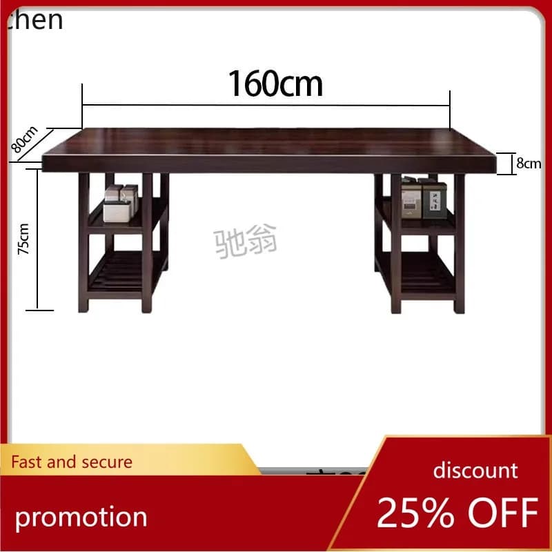 ZML Solid Wood Tea Table and Chair Set for Home Living Room Large Tea Table