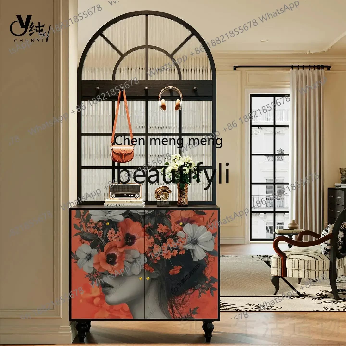 A32 Abstract Art Screen Partition Living Room Changhong Glass Entryway Cabinet Storage Cabinet Integrated