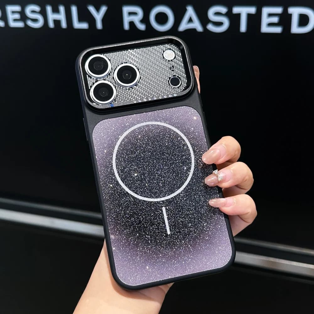 Gradient Glitter Magnetic Wireless Charging Phone Case for iPhone 18 17 15 14 16 Pro Max Rhinestone Camera Shockproof TPU Cover