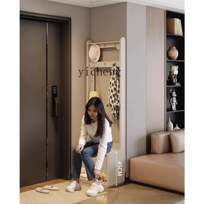 X5-18   Minimalist entry door shoe change stool narrow entrance shoe cabinet sitting stool integrated shoe stool hanging hanger