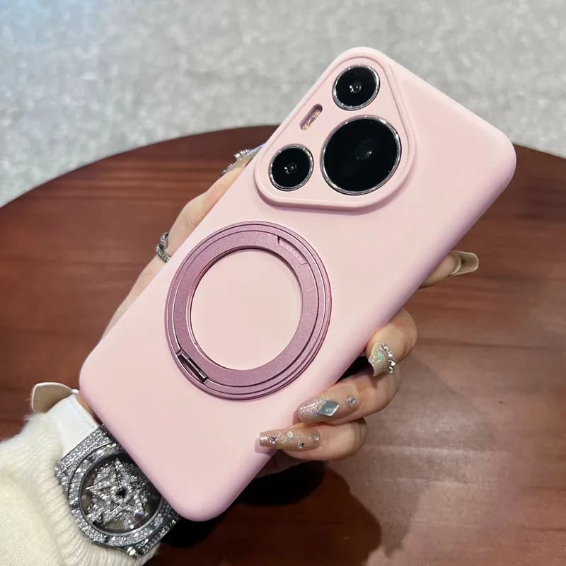 Wireless Charging Magnetic Kickstand Liquid Silicone Case For Huawei Pura 70 Pro 90Pro Max 80 Pro, Soft Camera Protection Cover