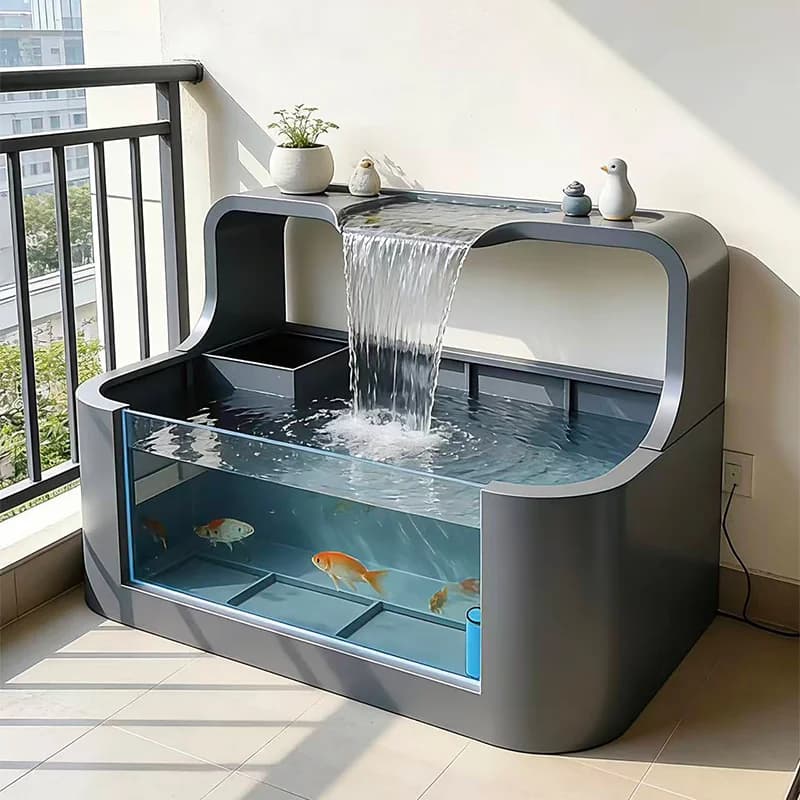 BJ-2 Balcony Stainless Steel Fish Pond Flower Box Metal Water Flow Ornament Outdoor Terrace Fish Tank Courtyard Water View