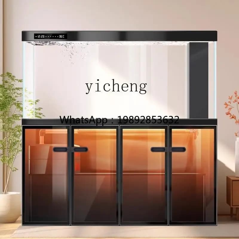 J-3  Chinese fish tank living room ultra-white aquarium bottom filter floor medium and large integrated arowana tank