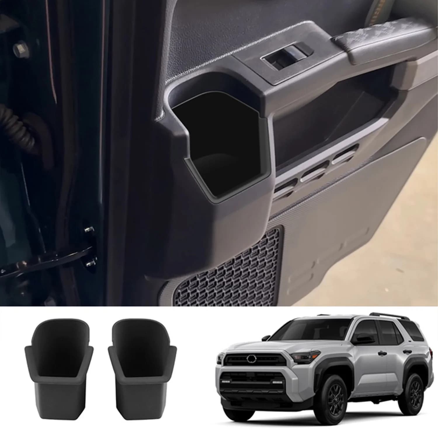 For Toyota 4Runner 6th Gen 2025-2026 Front & Rear Door Cup Holder Insert Silicone Non-Slip Cup Coaster Set