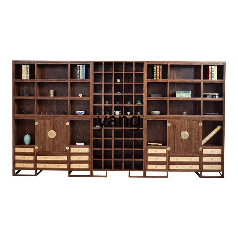 XC  black walnut solid wood new Chinese bookshelf bookcase entrance rack combined display rack