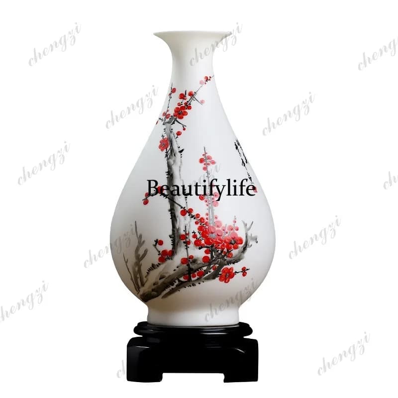 A95 ceramic hand-painted plum blossom vase ornament with lamp base Chinese living room wine cabinet decorative porcelain vase