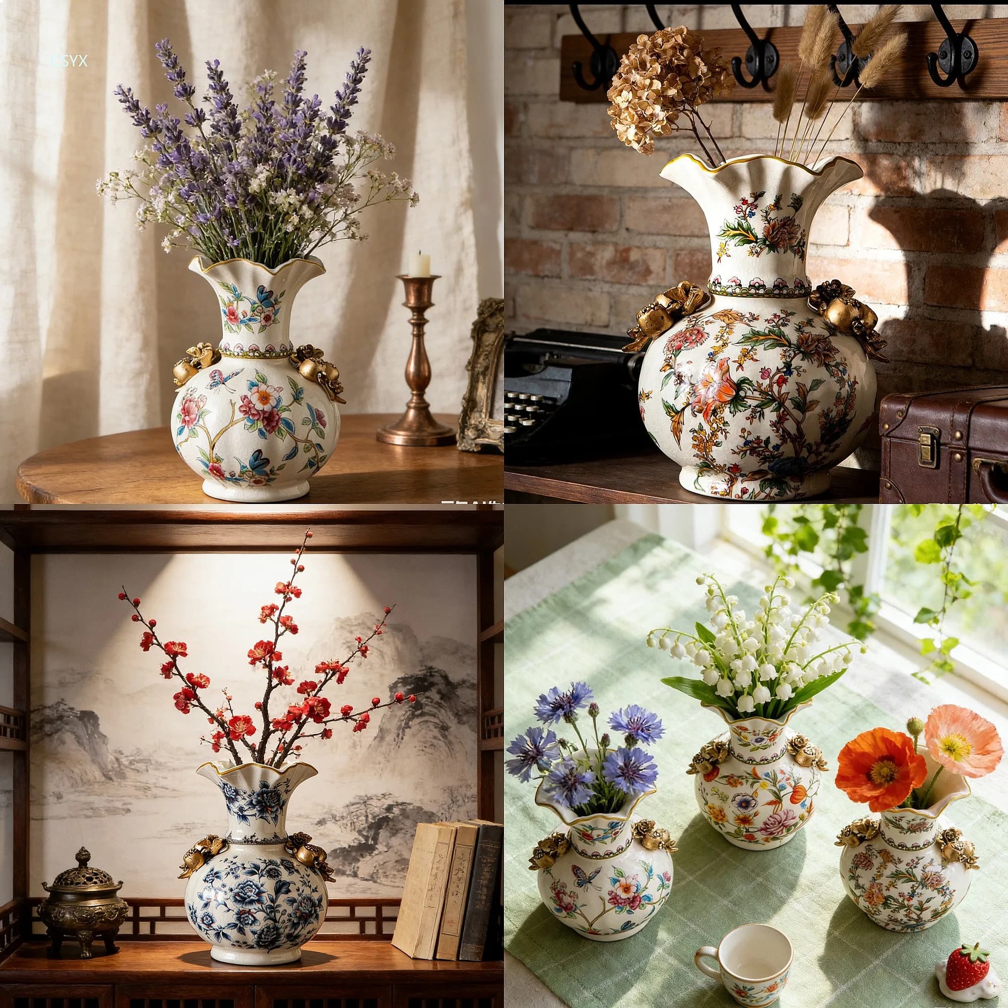 Creative New Chinese Style Ceramic Vase Advanced Decorative Home Entryway Vintage Flower Vase