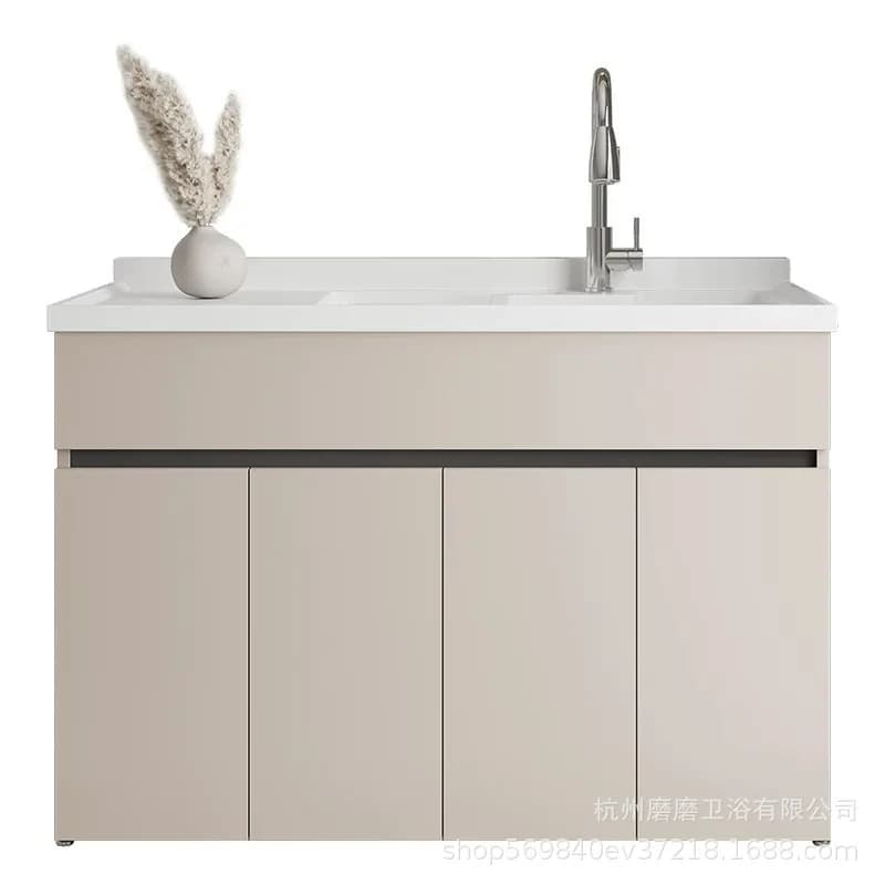 LMM Honeycomb Aluminum Laundry Cabinet Laundry Pool Balcony Household Laundry Desk Integrated Sink with Rubbing Board