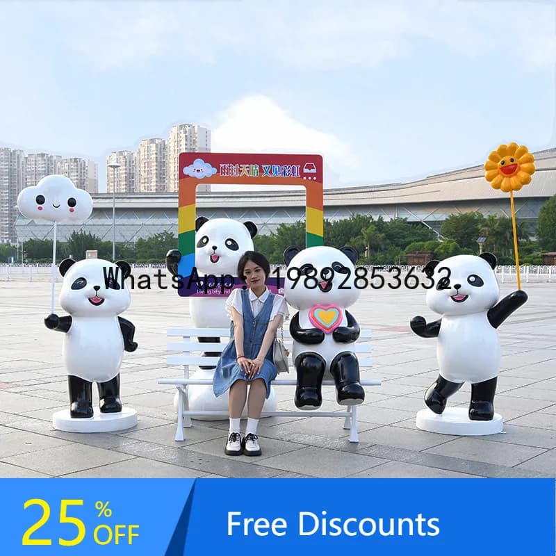CZ Outdoor Internet Celebrity Check-in Photo Glass Fiber Cartoon Panda Sculpture Mall Milk Tea Shop Entrance Decoration Ornament