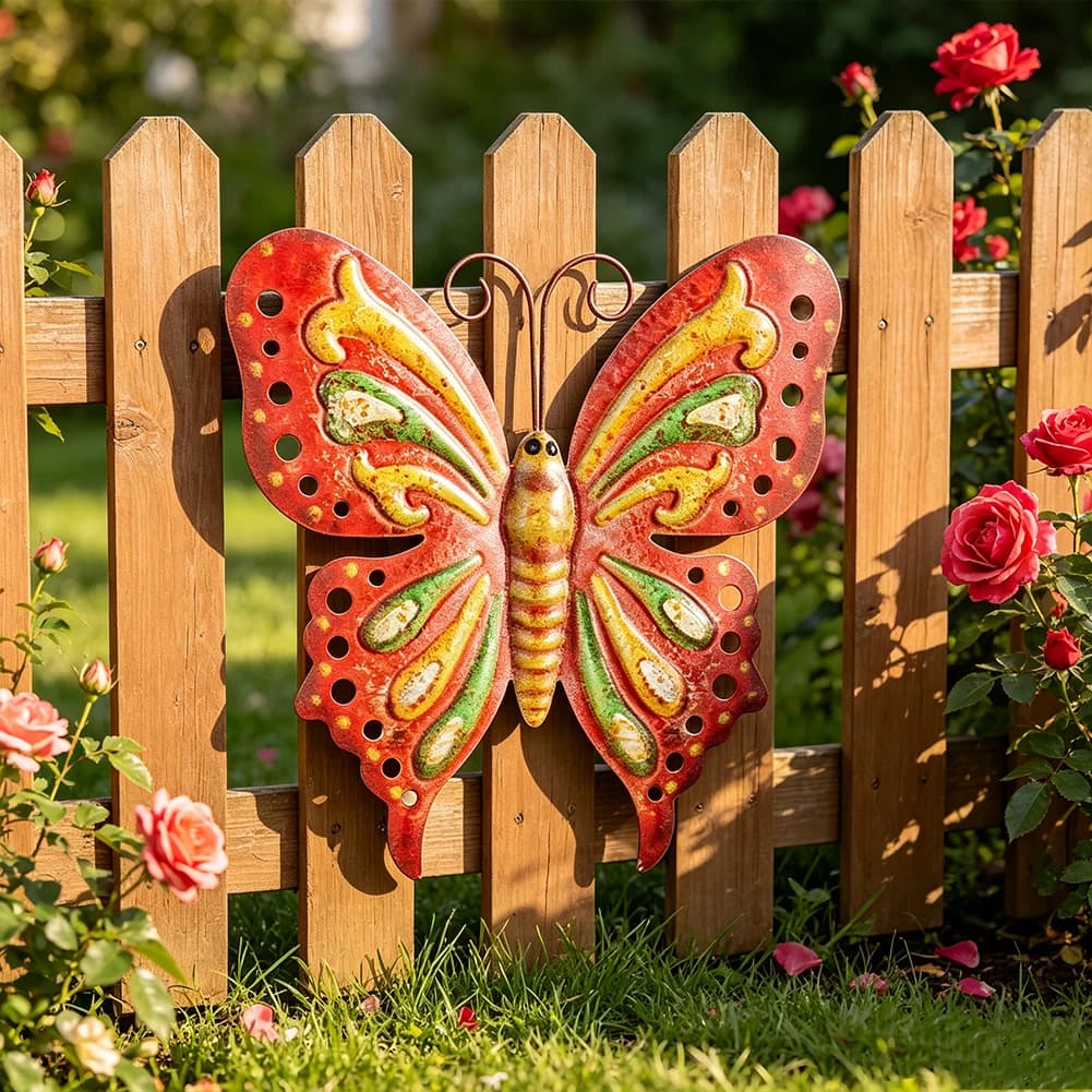 Rustic Metal Butterfly Wall Hanging Decor Colorful Iron Insects Sculpture for Garden Fence Patio Yard Outdoor Wall Art Home Gift