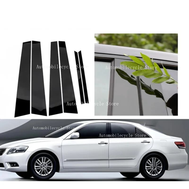 6Pcs Glossy Black Pillar Posts Fit For Toyota Camry Sedan 2007 2008 2009-2011  Window Moulding B C Center Sticker Cover Silver