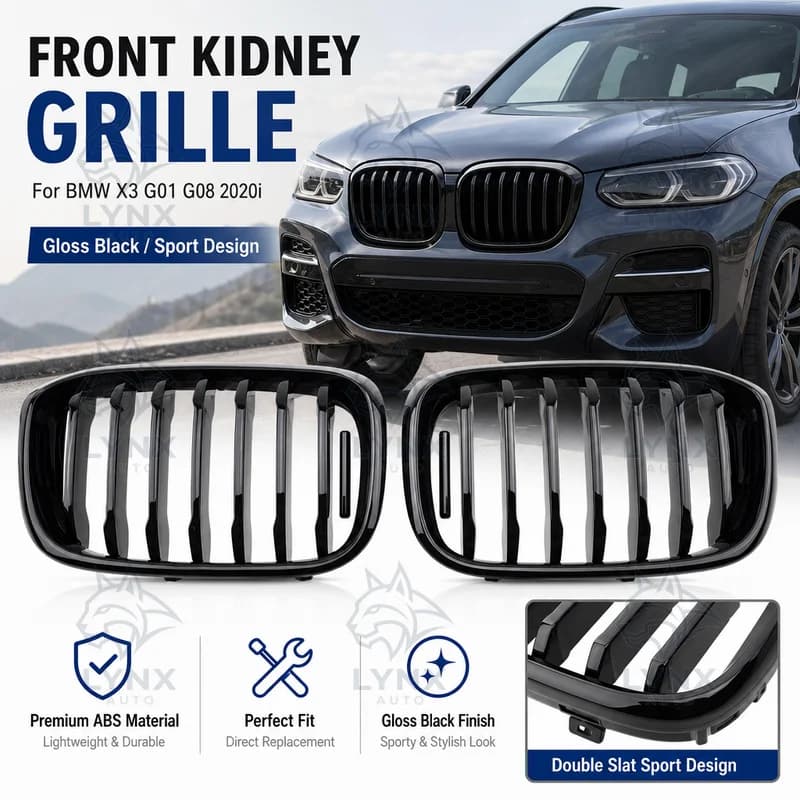 For BMW X3 G01 G08 2020i Front Kidney Grille Gloss Black Double Slat Sport ABS Grille Replacement Car Styling Accessories