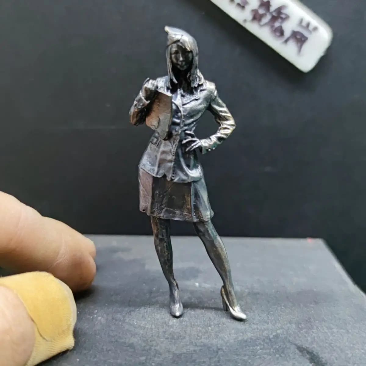 Copper Mini Female Officer Elegant Lady Figurine - Decorative Collectible Home Desk Ornament, Vintage Miniature Display Piece​