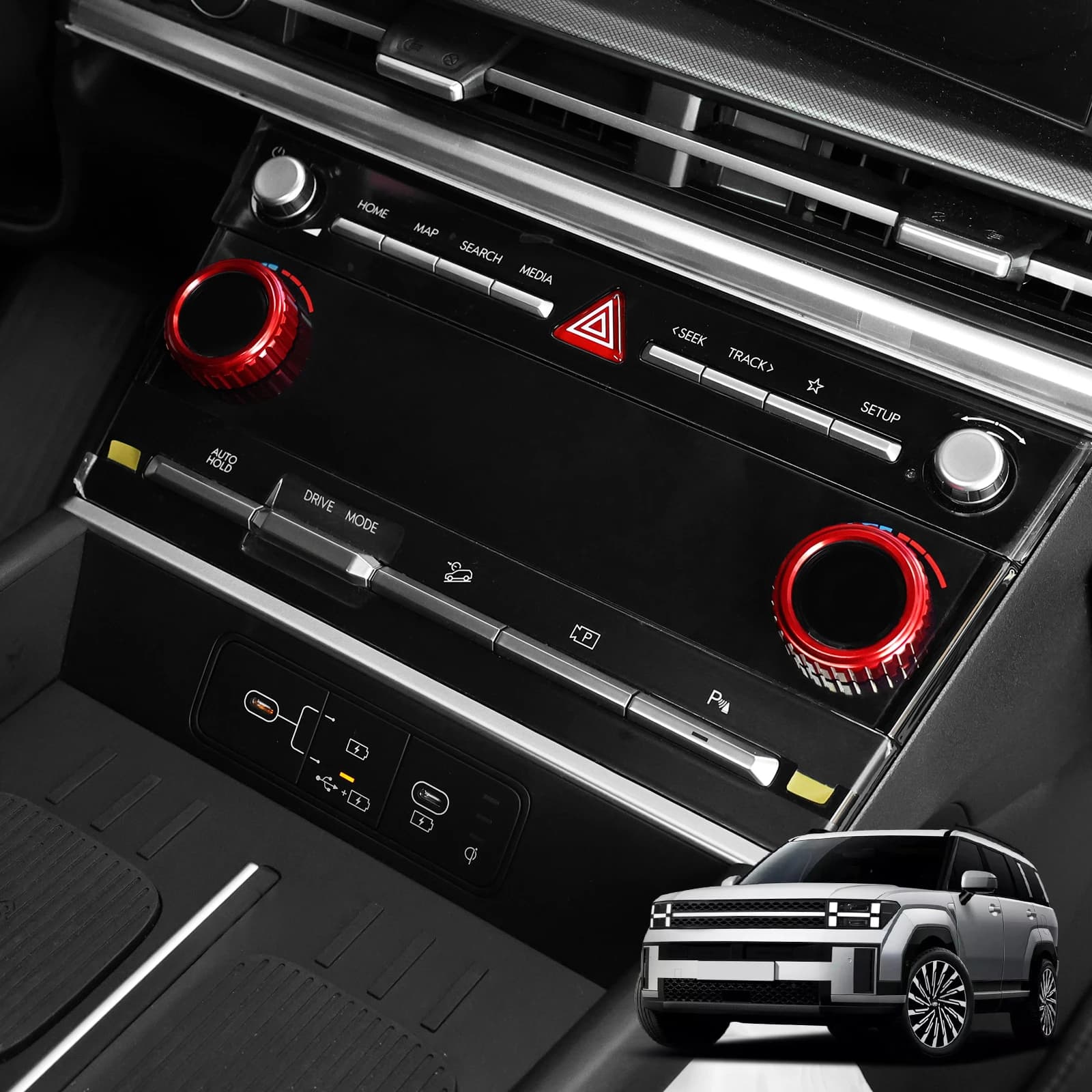 Aluminum Red Blue Black Interior Auto Air Conditional AC Control Konb Ring Cover Trim For Hyundai Santa Fe MX5 LHD RHD