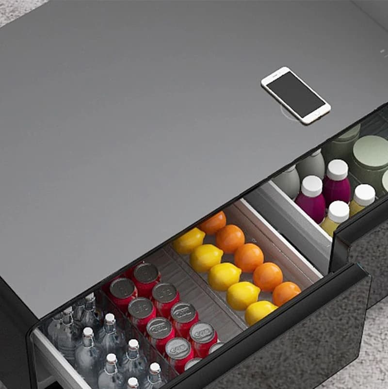 2026 New Arrival Mini Smart Refrigerator Coffee Table Fridge with Fridge Drawer Speakers Music Player