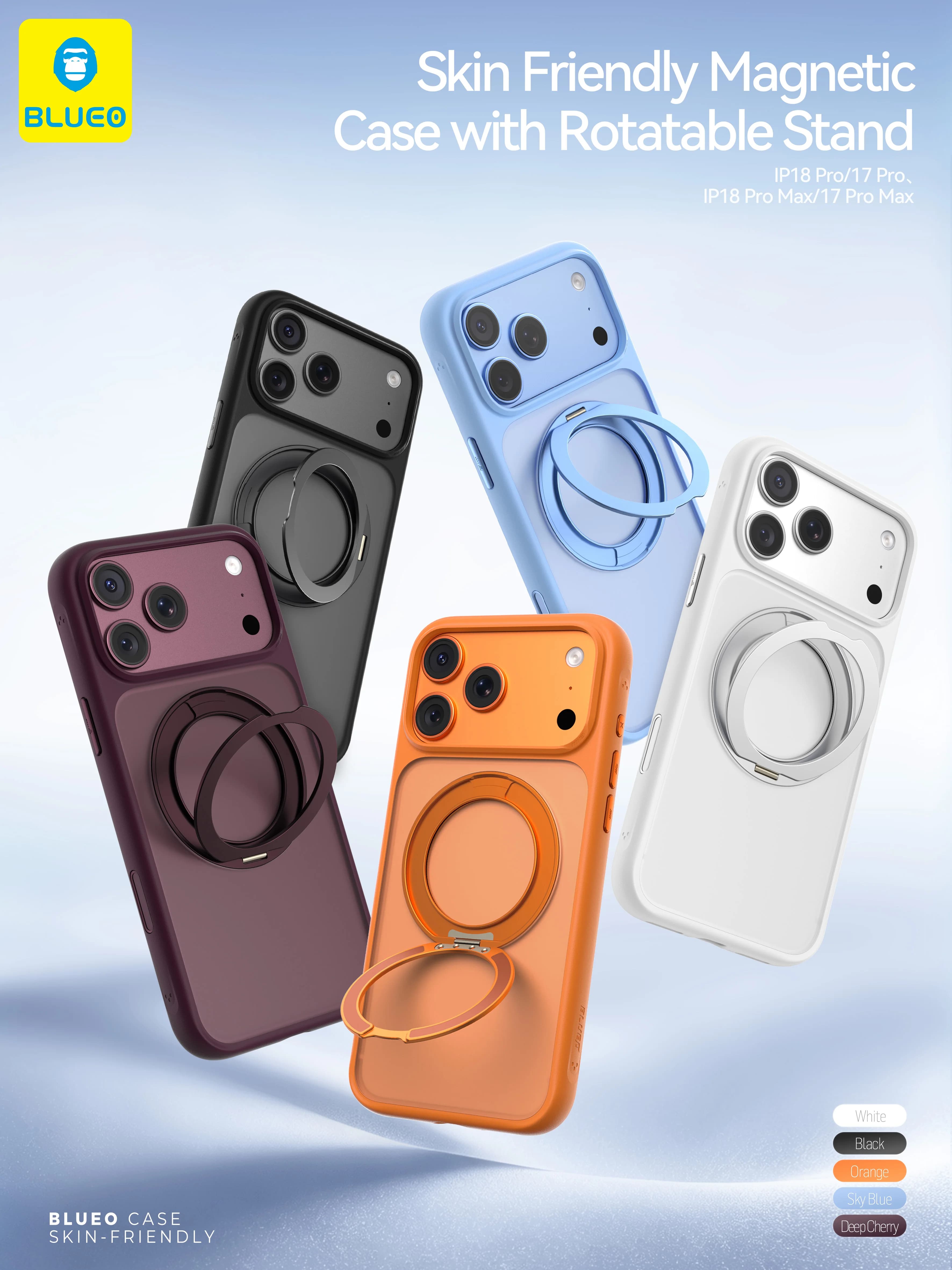 BLUEO For iphone 18 pro max Case Rotatable Stand Drop-Resistance Magnetic Skin Friendly PC TPU For Iphone 18 pro Case