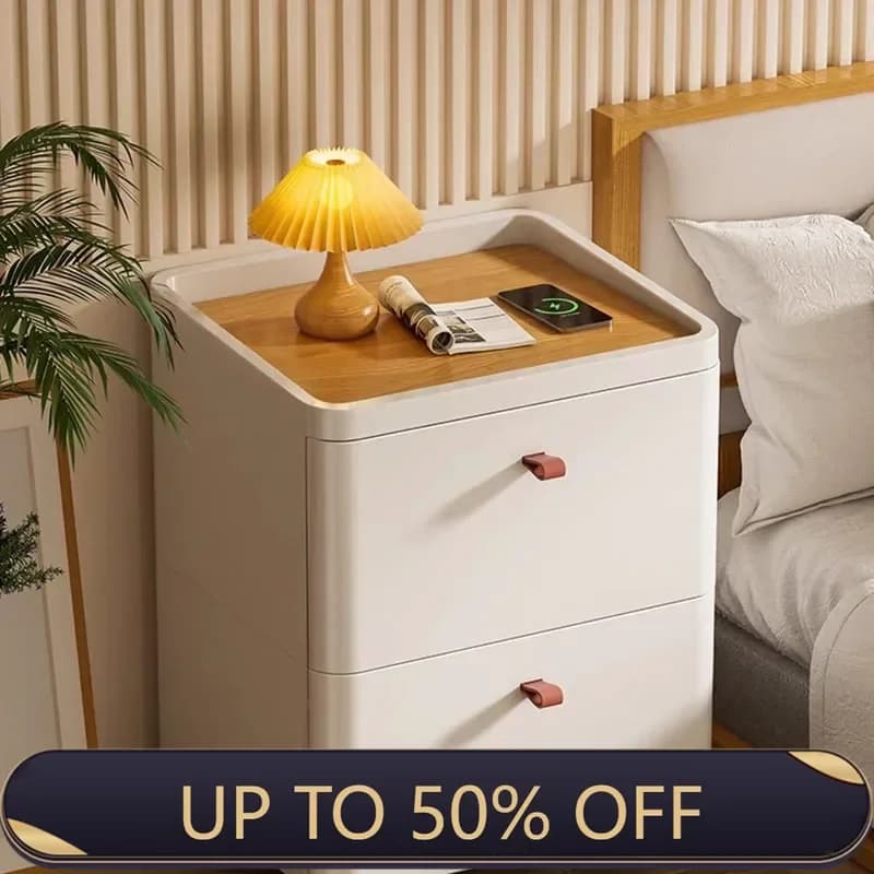 Japanese Style Nightstand with Drawers Nordic Modern Bedside Table Storage Cabinet Snack Organizer Bedroom Furniture Bookshelf