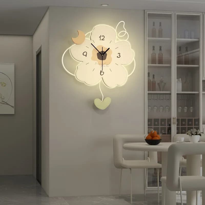 2025 New Flower Luminous Wall Clock Fashion Wooden Living Room De Pared Home Decoration decor dining room decor  اكسسوارات البيت