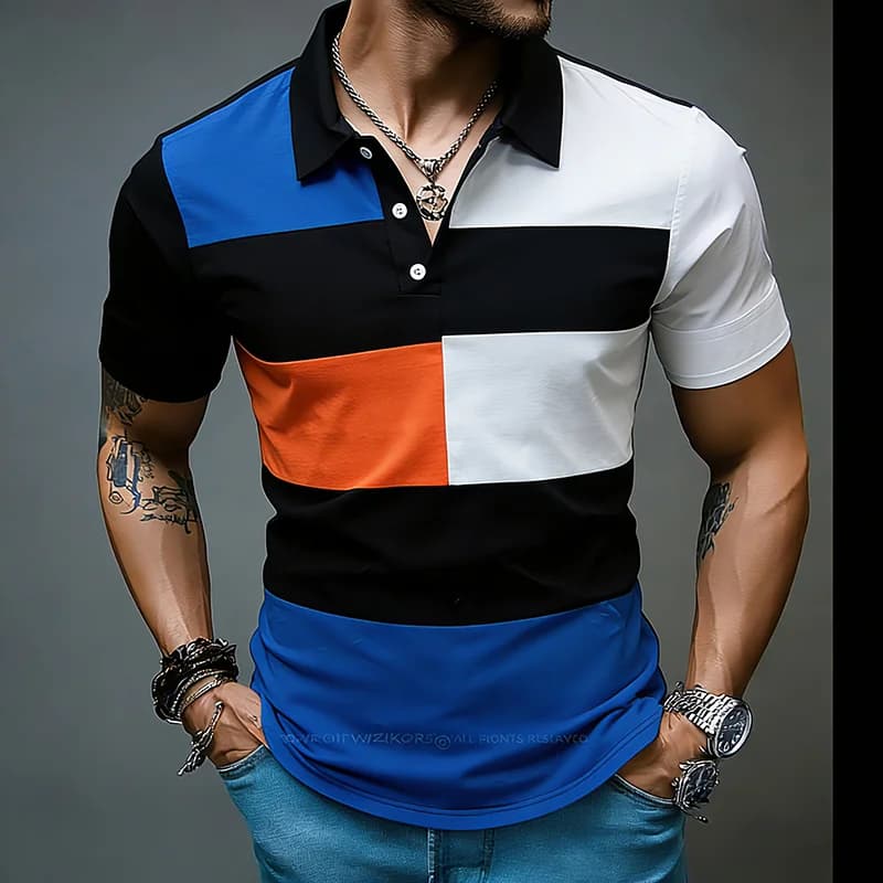 Men Summer Polo T Shirts Short Sleeve Tops Polo Tees Shirts Combination Colour Turndown Collar Solid Polo T shirt Tshirts T9