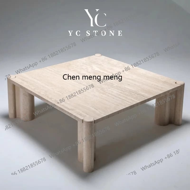 Italian minimalist natural travertine coffee table light luxury design coffee table creative square coffee table