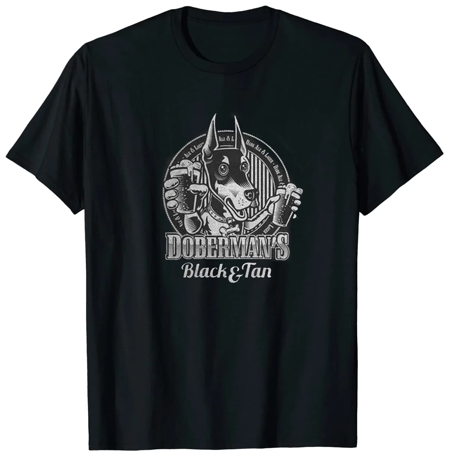 Funny Doberman Dog Beer T-Shirt 100% Cotton O-Neck Summer Short Sleeve Casual Mens T-shirt Size S-3XL